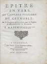 Epitre en vers, au langage vulgaire de Grenoble, sur les réjoüissances qu'on y a faites pour la Naissance de Monseigneur le Dauphin : titre