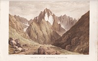 Lithographie : les Ecrins, depuis les Etages (La Bérarde)