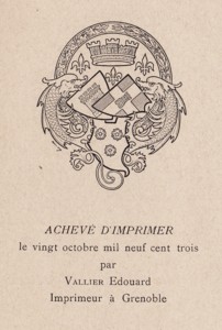 Paul Guillemin, Emile Roux-Parassac : achevé d'imprimer